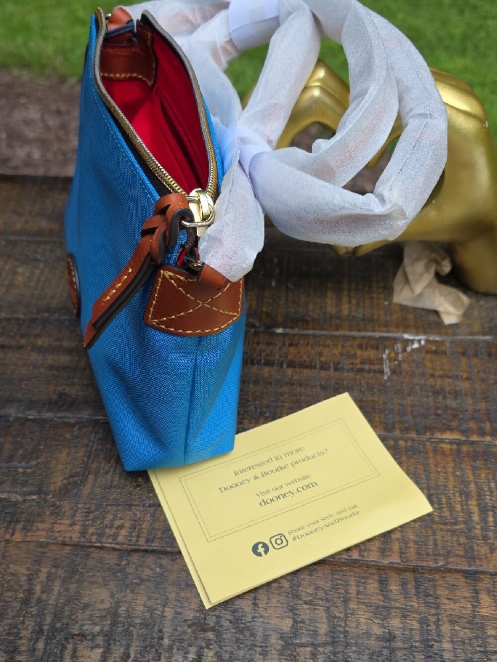 Dooney & Bourke Bright Blue Crossbody with Tan Leather Trim - Picture 7 of 8
